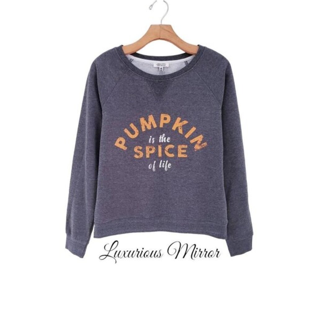 Pumpkin Is The Spice Of Life Messy Bun Just Chillin Sweatshirt Gray Womens M New
